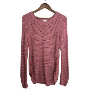 Venus Pink Open- Knit Tunic Style Sweater W/Side Snap Buttons Womens Soft Size S